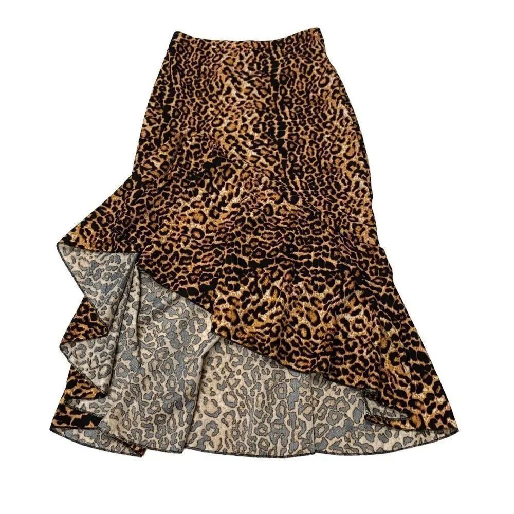 Cheetah Patterned Asymmetrical Ruffled Skirt